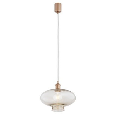 TRESCO 9012 szklana lampa wisząca szkło dymione szampański miedziane detale