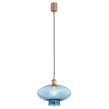 TRESCO 8982 szklana lampa wisząca niebieski miedziane detale