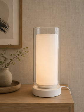 Lampa stołowa ROLLER 8918 biały abażur klosz transparentny