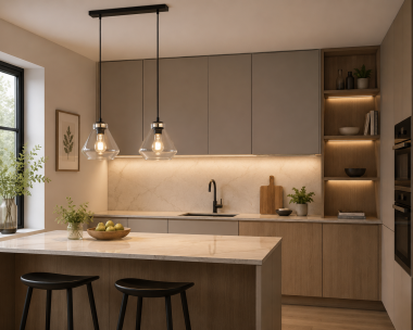 Modernistyczna stylowa szklana lampa wisząca przezroczysta dodatki czarne z elementem złota 2-płomienna DECORATO 854