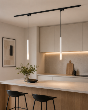 Minimalistyczna jednopłomienna lampa wisząca moduł LED szynoprzewód biała BETIM 4330