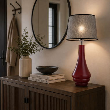 Czerwona lampa stołowa szklana lampka nocna do sypialni AMAZONKA 3028