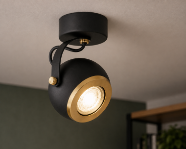 Reflektor sufitowy lub ścienny elegancka lampa regulowana ze złotym akcentem KOS PLUS 4902 czarna
