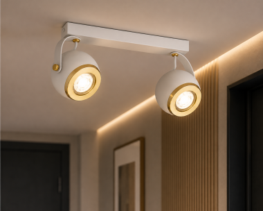 Reflektory sufitowe lub ścienne elegancka lampa podwójna regulowana ze złotym akcentem KOS PLUS 7038 biała