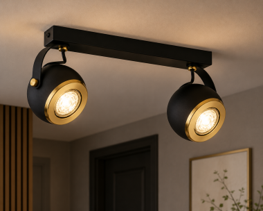 Reflektory sufitowe lub ścienne elegancka lampa podwójna regulowana ze złotym akcentem KOS PLUS 7039 czarna
