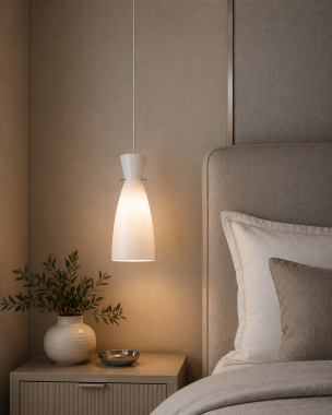 Nowoczesna stylowa szklana lampa wisząca opal mat kształt wazonu LAUDA 461