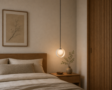 Eklektyczna stalowa lampa wisząca w białym kolorze ze szklanym kloszem w kształcie kuli ISKYR 4068