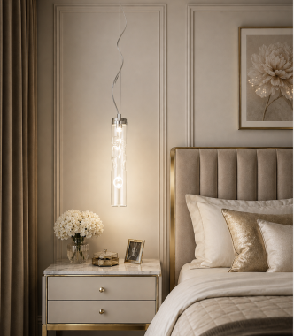 Elegancka nowoczesna glamour lampa wisząca szklana gnieciona tuba przezroczysta LED z elementem chrom pojedyncza DALLAS 3806