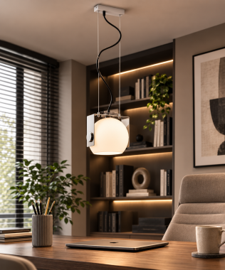 Lampa wisząca metalowa w stylu modern biała kula regulowana MALMO 3529