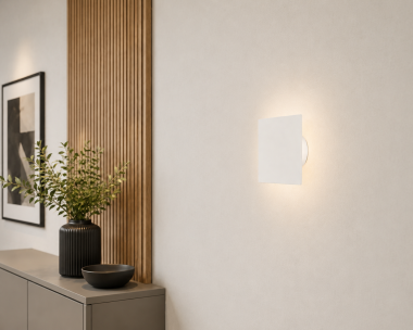 Nowoczesna metalowa średnia lampa natynkowa ścienna biała kinkiet kwadrat rzucający światło na ścianę NYLOS 3864