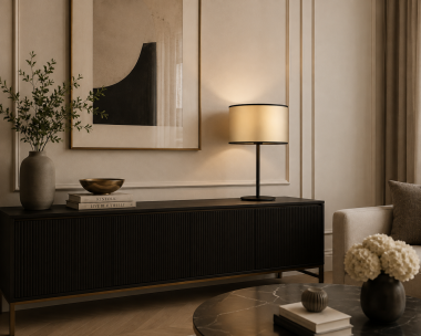 Prosta elegancka lampa stołowa złoty abażur okrągły lampka biurkowa SOMBOR 4297