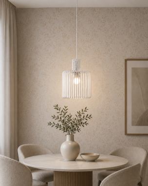 Nowoczesna drewniana lampa wisząca biały skandynawski mały walec sklejka PORTORYKO 3666
