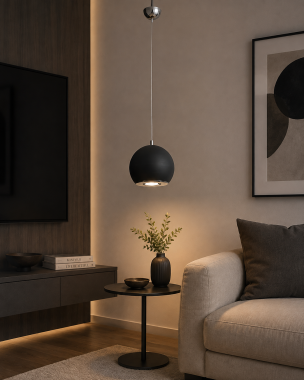 Nowoczesna metalowa lampa wisząca czarna kula stal lakierowana COSMO 414