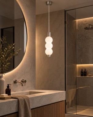Lampa wisząca LED trzy kule szklane biała nikiel szczotkowany IP44 TRIPOLO 9129
