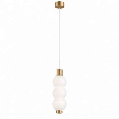 Lampa wisząca LED trzy kule szklane biała mosiądz szczotkowany IP44 TRIPOLO 9159