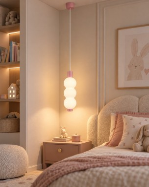 Lampa wisząca LED trzy kule szklane biała różowa baby pink IP44 TRIPOLO 9132