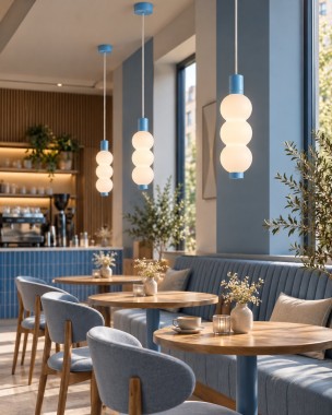 Lampa wisząca LED trzy kule szklane biała niebieska baby blue IP44 TRIPOLO 9133