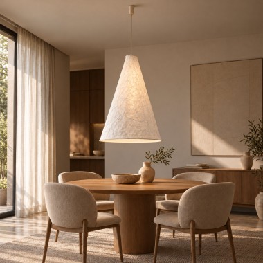 Lampa wisząca z abażurem stożek japandi off white TYVE 9152