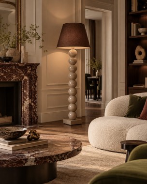 Lampa podłogowa z abażurem szklane kule brązowa taupe FUDŻI 9066