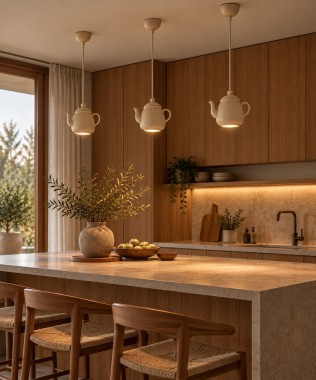 Lampa wisząca czajnik do kuchni beżowa JAMAJKA NEW 9073