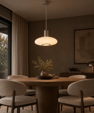 Lampa wisząca szklana spłaszczona kula biała taupe SAGUNTO PLUS 30 cm 9084