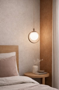 Lampa wisząca kula w obręczy mała taupe SATURNIA 9086