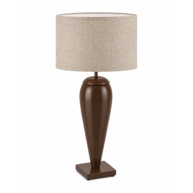 Lampa stołowa z lnianym abażurem szklana podstawa brązowa LORO 9145