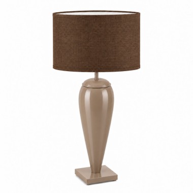 Lampa stołowa z brązowym abażurem szklana podstawa taupe LORO 9146