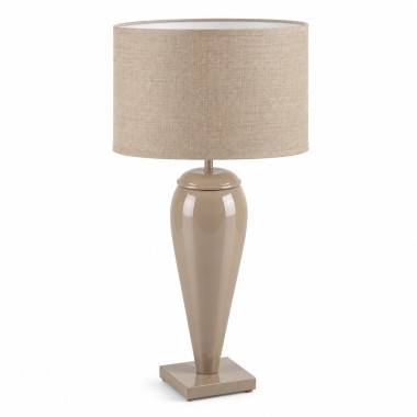 Lampa stołowa z lnianym abażurem szklana podstawa taupe LORO 9147