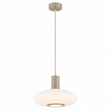 Lampa wisząca szklana spłaszczona kula biała taupe SAGUNTO PLUS 30 cm 9084